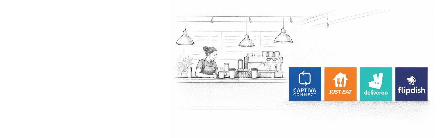 Marketplace logos for Just Eat, Deliveroo and Flipdish online ordering.