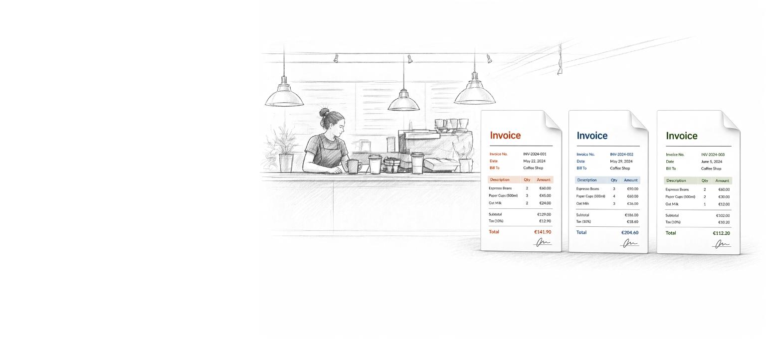 Invoice documents for hospitality orders.