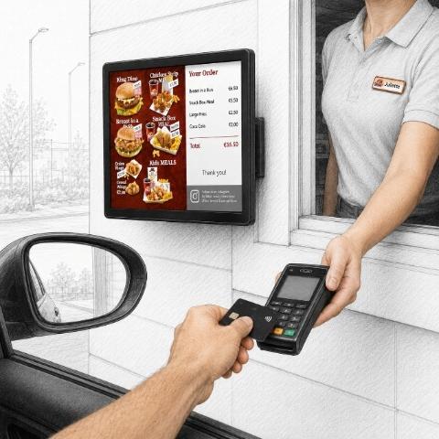 Customer paying for an order at a driver through restaurant